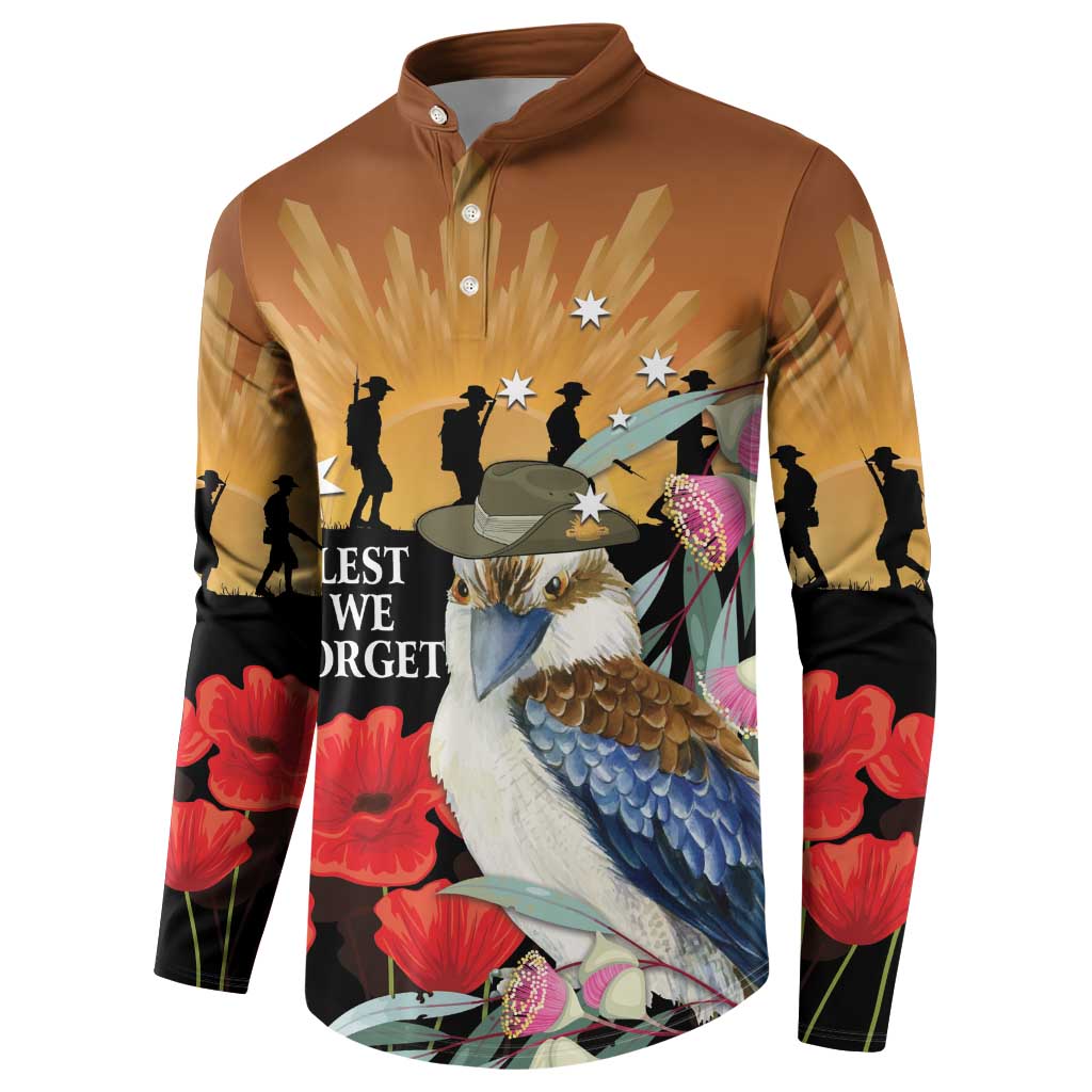 Australia Kookaburra ANZAC Day Button Sweatshirt Rising Sun 25th April Poppy Eucalyptus Blossoms - Aussie Hoodie