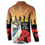 Australia Kookaburra ANZAC Day Button Sweatshirt Rising Sun 25th April Poppy Eucalyptus Blossoms - Aussie Hoodie