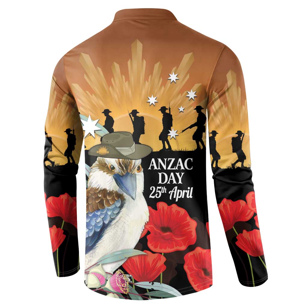 Australia Kookaburra ANZAC Day Button Sweatshirt Rising Sun 25th April Poppy Eucalyptus Blossoms - Aussie Hoodie