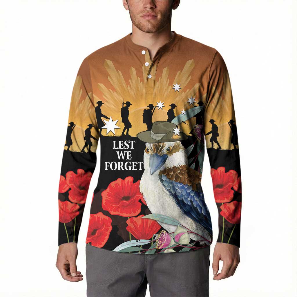 Australia Kookaburra ANZAC Day Button Sweatshirt Rising Sun 25th April Poppy Eucalyptus Blossoms - Aussie Hoodie