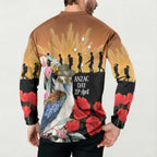 Australia Kookaburra ANZAC Day Button Sweatshirt Rising Sun 25th April Poppy Eucalyptus Blossoms - Aussie Hoodie