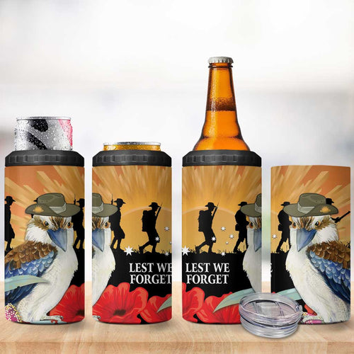 Australia Kookaburra ANZAC Day 4 in 1 Can Cooler Tumbler Rising Sun 25th April Poppy Eucalyptus Blossoms - Aussie Hoodie