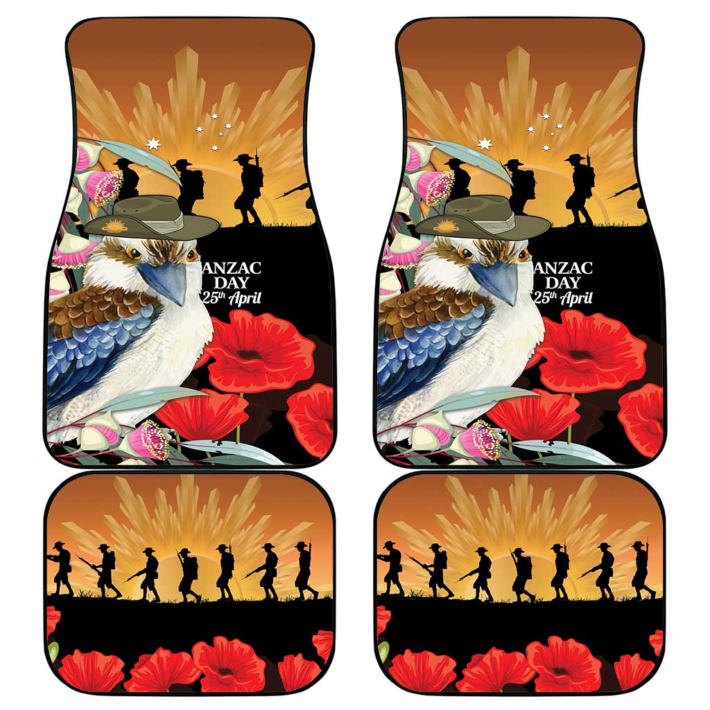 Australia Kookaburra ANZAC Day Car Mats Rising Sun 25th April Poppy Eucalyptus Blossoms - Aussie Hoodie