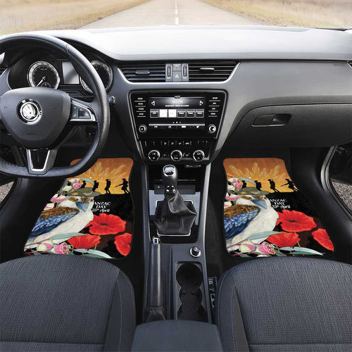 Australia Kookaburra ANZAC Day Car Mats Rising Sun 25th April Poppy Eucalyptus Blossoms - Aussie Hoodie