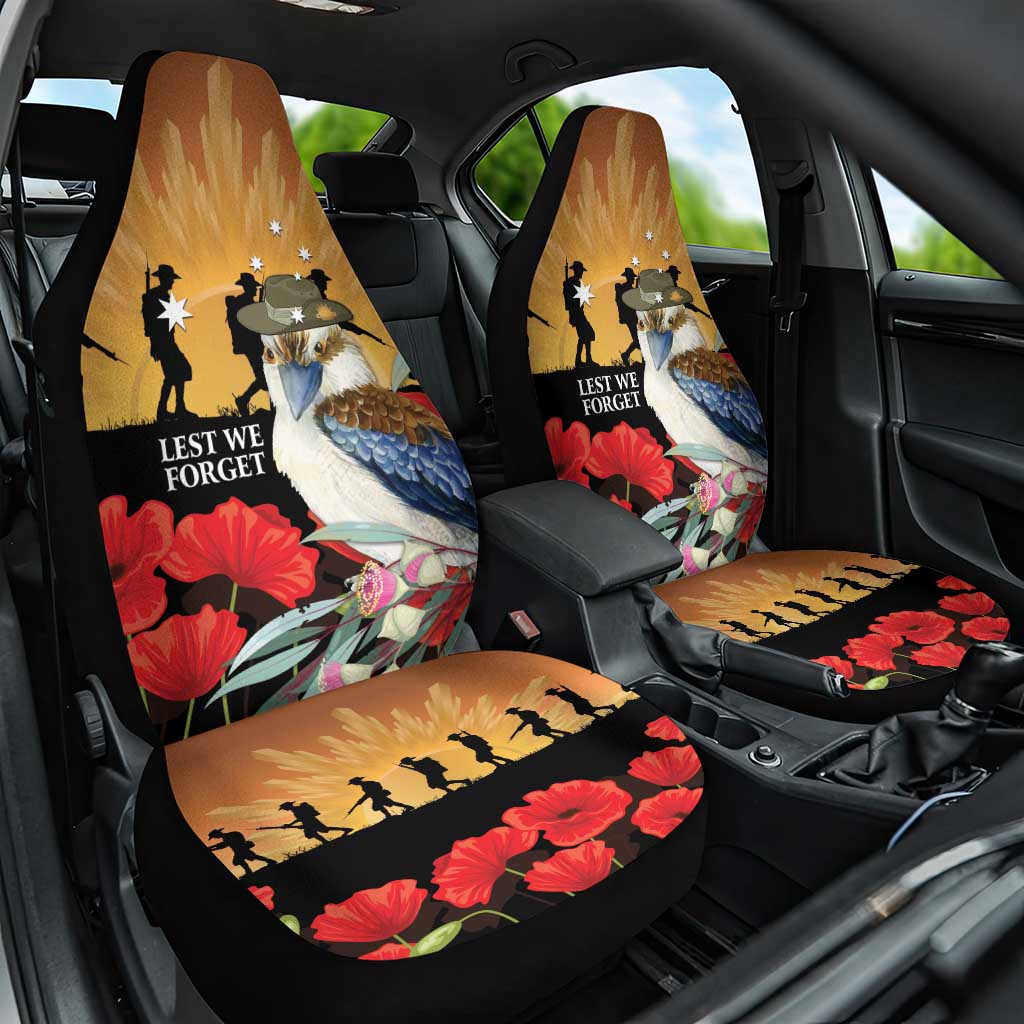 Australia Kookaburra ANZAC Day Car Seat Cover Rising Sun 25th April Poppy Eucalyptus Blossoms - Aussie Hoodie