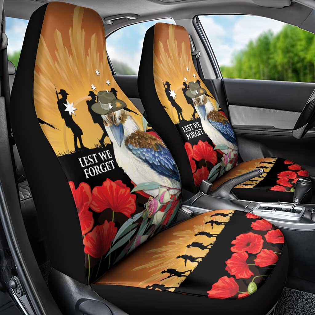 Australia Kookaburra ANZAC Day Car Seat Cover Rising Sun 25th April Poppy Eucalyptus Blossoms - Aussie Hoodie