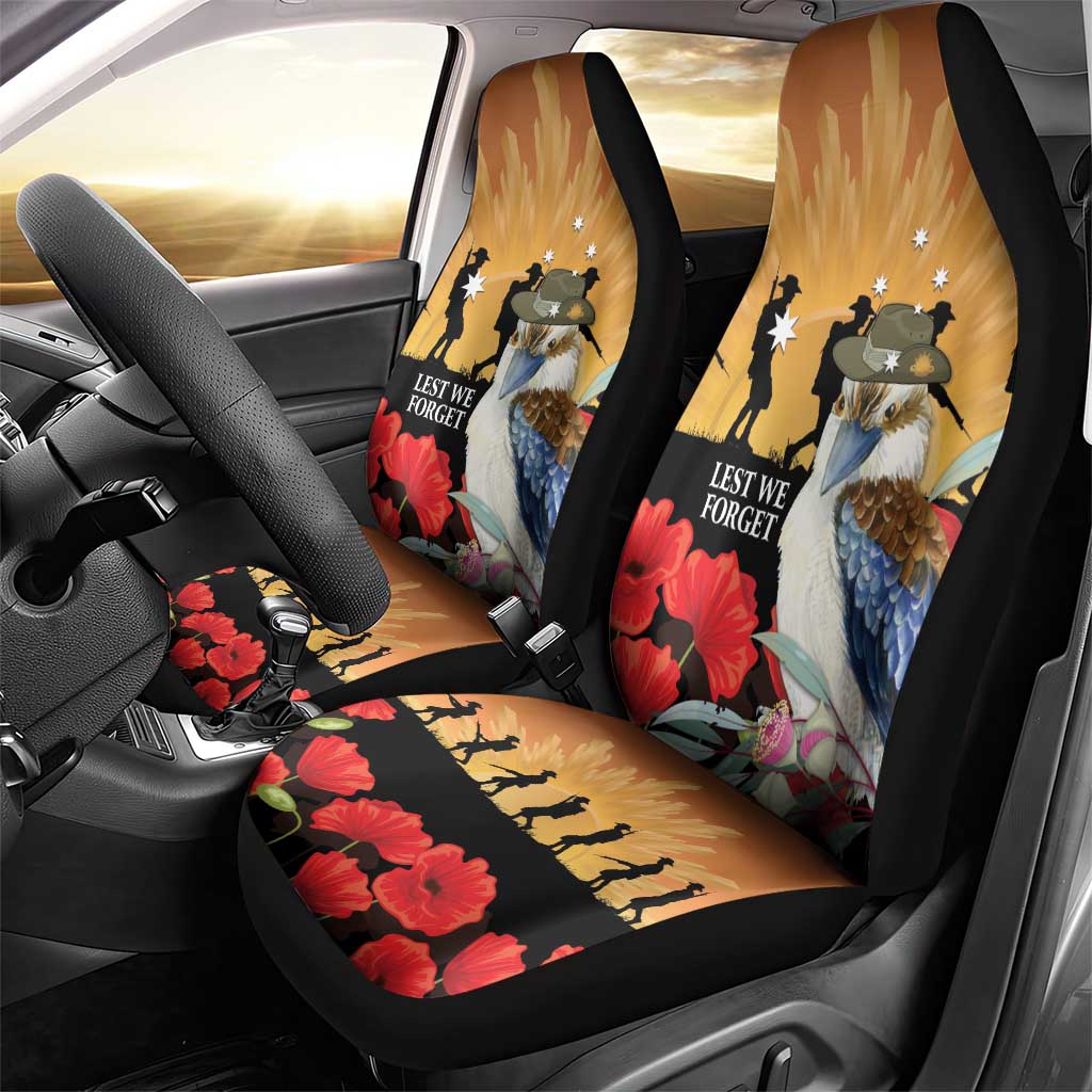 Australia Kookaburra ANZAC Day Car Seat Cover Rising Sun 25th April Poppy Eucalyptus Blossoms - Aussie Hoodie