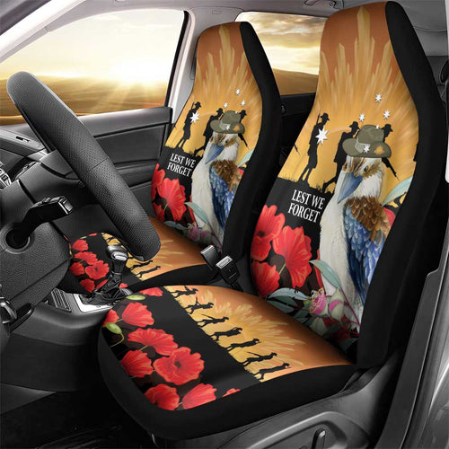 Australia Kookaburra ANZAC Day Car Seat Cover Rising Sun 25th April Poppy Eucalyptus Blossoms - Aussie Hoodie
