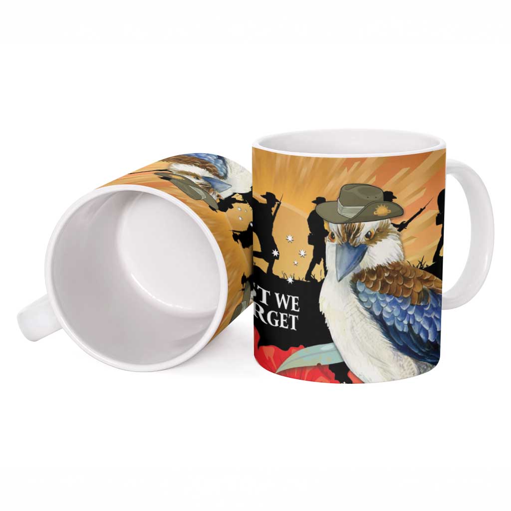Australia Kookaburra ANZAC Day Ceramic Mug Rising Sun 25th April Poppy Eucalyptus Blossoms - Aussie Hoodie