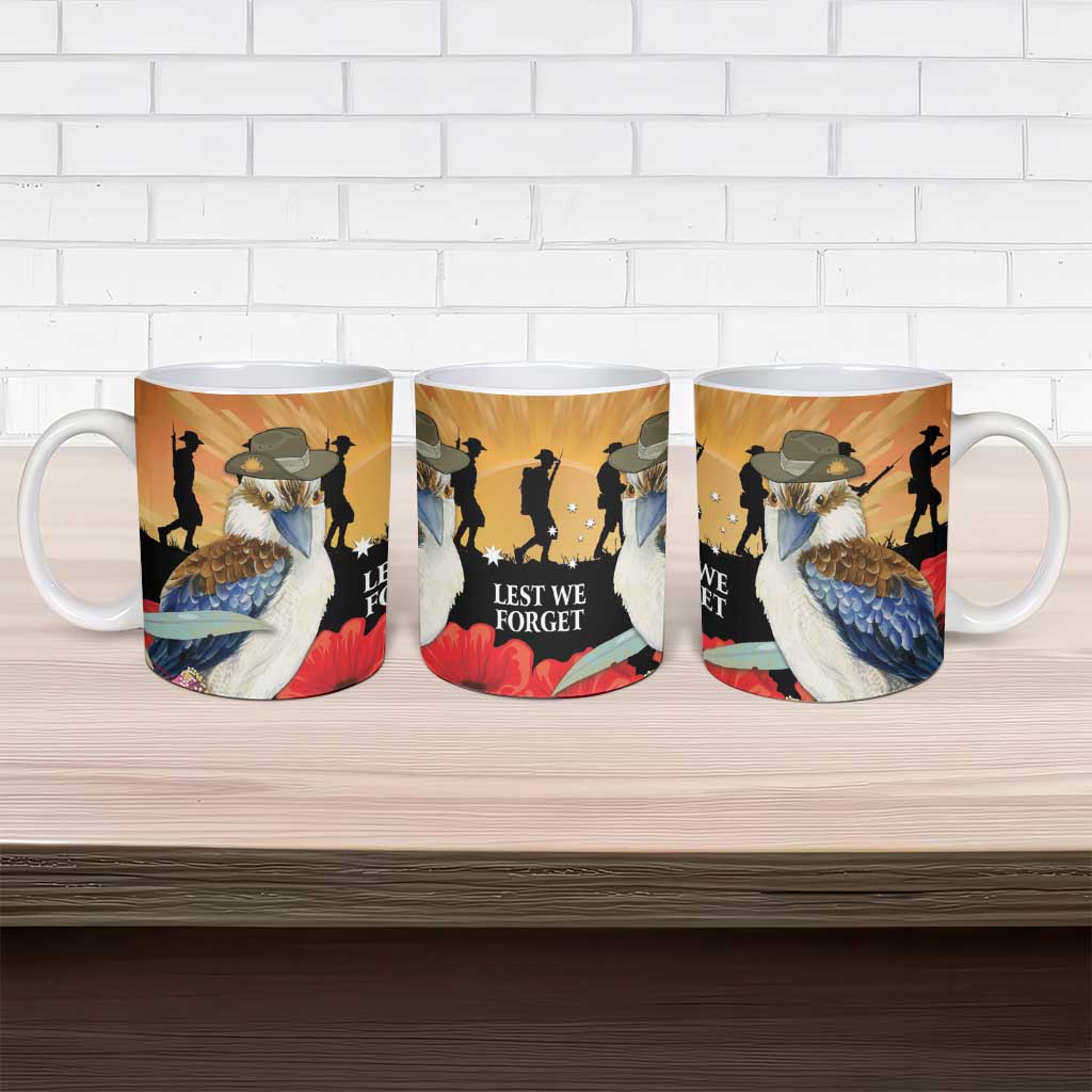 Australia Kookaburra ANZAC Day Ceramic Mug Rising Sun 25th April Poppy Eucalyptus Blossoms - Aussie Hoodie