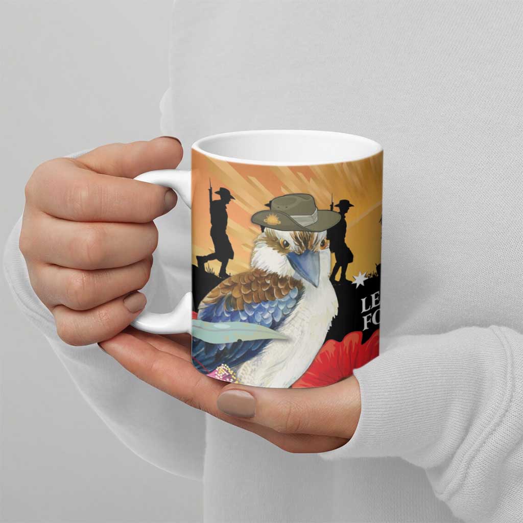 Australia Kookaburra ANZAC Day Ceramic Mug Rising Sun 25th April Poppy Eucalyptus Blossoms - Aussie Hoodie