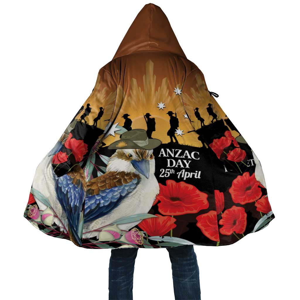 Australia Kookaburra ANZAC Day Cloak Rising Sun 25th April Poppy Eucalyptus Blossoms - Aussie Hoodie