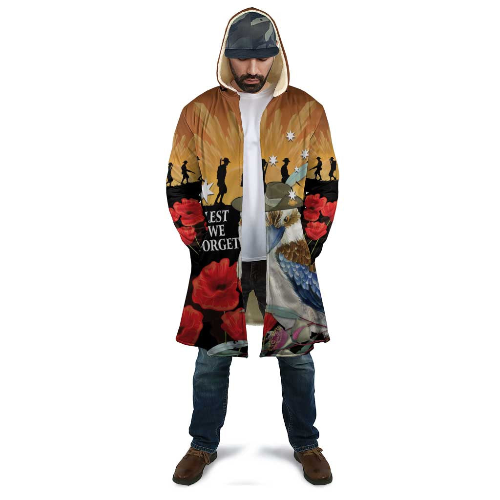 Australia Kookaburra ANZAC Day Cloak Rising Sun 25th April Poppy Eucalyptus Blossoms - Aussie Hoodie