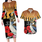 Australia Kookaburra ANZAC Day Couples Matching Long Sleeve Bodycon Dress and Hawaiian Shirt Rising Sun 25th April Poppy Eucalyptus Blossoms - Aussie Hoodie