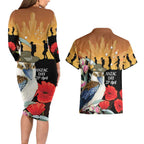 Australia Kookaburra ANZAC Day Couples Matching Long Sleeve Bodycon Dress and Hawaiian Shirt Rising Sun 25th April Poppy Eucalyptus Blossoms - Aussie Hoodie