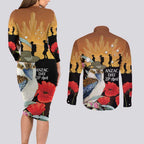 Australia Kookaburra ANZAC Day Couples Matching Long Sleeve Bodycon Dress and Long Sleeve Button Shirt Rising Sun 25th April Poppy Eucalyptus Blossoms - Aussie Hoodie
