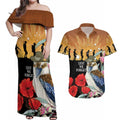 Australia Kookaburra ANZAC Day Couples Matching Off Shoulder Maxi Dress and Hawaiian Shirt Rising Sun 25th April Poppy Eucalyptus Blossoms - Aussie Hoodie