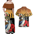Australia Kookaburra ANZAC Day Couples Matching Off Shoulder Maxi Dress and Hawaiian Shirt Rising Sun 25th April Poppy Eucalyptus Blossoms - Aussie Hoodie