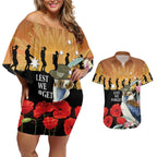 Australia Kookaburra ANZAC Day Couples Matching Off Shoulder Short Dress and Hawaiian Shirt Rising Sun 25th April Poppy Eucalyptus Blossoms - Aussie Hoodie