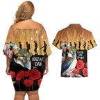 Australia Kookaburra ANZAC Day Couples Matching Off Shoulder Short Dress and Hawaiian Shirt Rising Sun 25th April Poppy Eucalyptus Blossoms - Aussie Hoodie