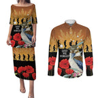 Australia Kookaburra ANZAC Day Couples Matching Puletasi and Long Sleeve Button Shirt Rising Sun 25th April Poppy Eucalyptus Blossoms - Aussie Hoodie
