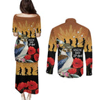 Australia Kookaburra ANZAC Day Couples Matching Puletasi and Long Sleeve Button Shirt Rising Sun 25th April Poppy Eucalyptus Blossoms - Aussie Hoodie