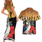 Australia Kookaburra ANZAC Day Couples Matching Short Sleeve Bodycon Dress and Hawaiian Shirt Rising Sun 25th April Poppy Eucalyptus Blossoms - Aussie Hoodie