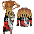 Australia Kookaburra ANZAC Day Couples Matching Short Sleeve Bodycon Dress and Long Sleeve Button Shirt Rising Sun 25th April Poppy Eucalyptus Blossoms - Aussie Hoodie
