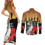 Australia Kookaburra ANZAC Day Couples Matching Short Sleeve Bodycon Dress and Long Sleeve Button Shirt Rising Sun 25th April Poppy Eucalyptus Blossoms - Aussie Hoodie