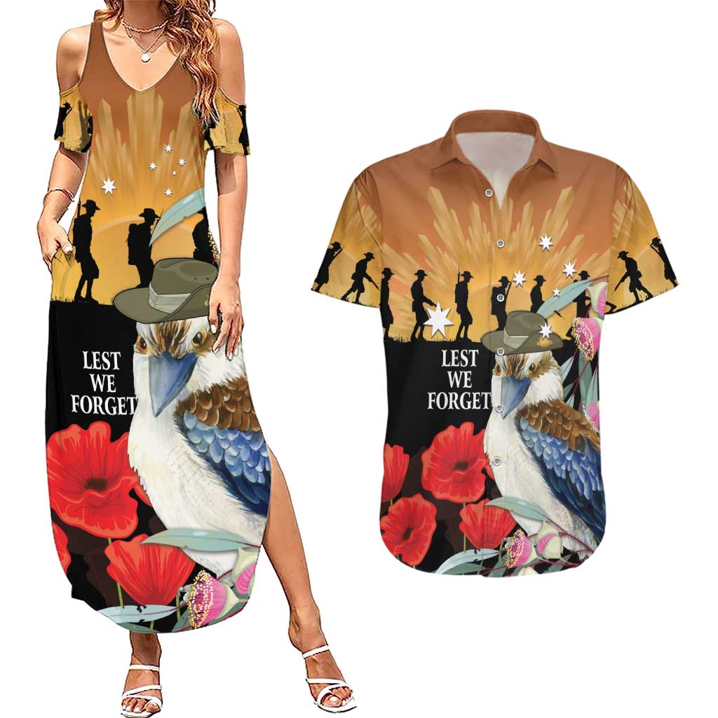 Australia Kookaburra ANZAC Day Couples Matching Summer Maxi Dress and Hawaiian Shirt Rising Sun 25th April Poppy Eucalyptus Blossoms - Aussie Hoodie