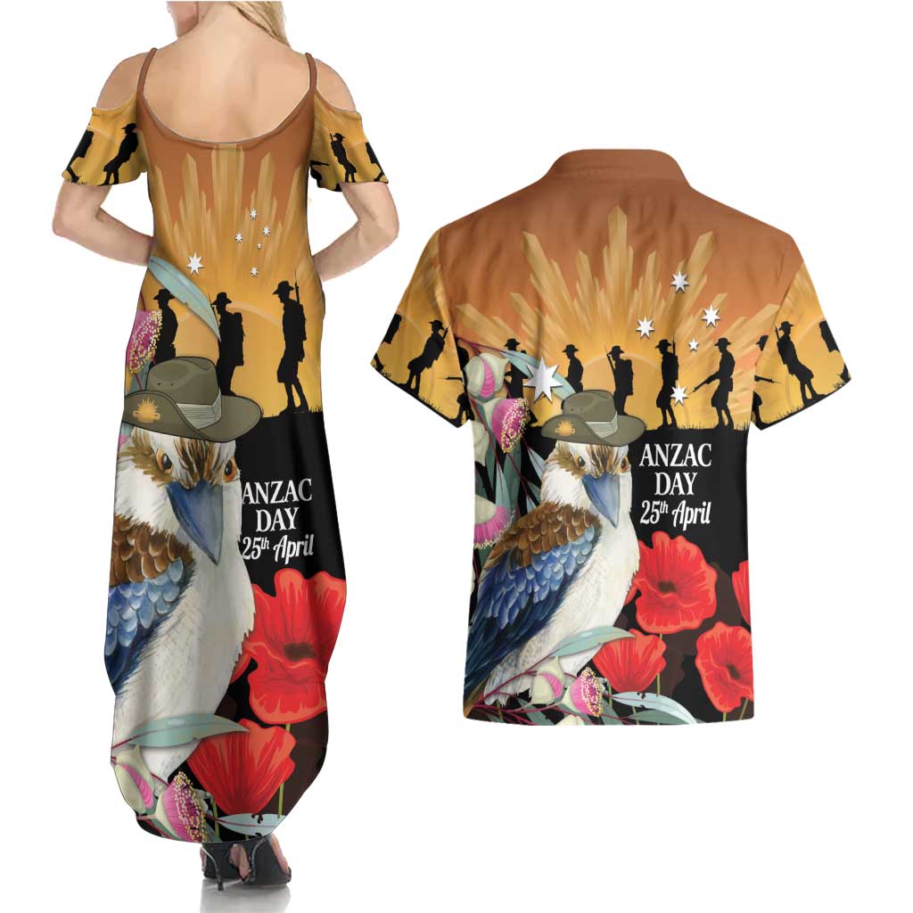 Australia Kookaburra ANZAC Day Couples Matching Summer Maxi Dress and Hawaiian Shirt Rising Sun 25th April Poppy Eucalyptus Blossoms - Aussie Hoodie
