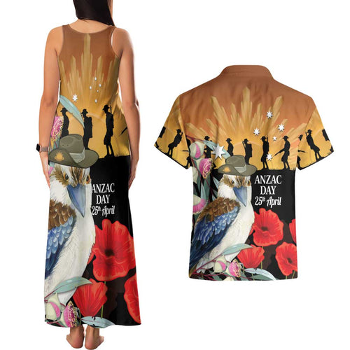 Australia Kookaburra ANZAC Day Couples Matching Tank Maxi Dress and Hawaiian Shirt Rising Sun 25th April Poppy Eucalyptus Blossoms - Aussie Hoodie