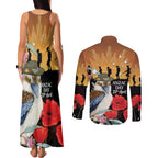 Australia Kookaburra ANZAC Day Couples Matching Tank Maxi Dress and Long Sleeve Button Shirt Rising Sun 25th April Poppy Eucalyptus Blossoms - Aussie Hoodie