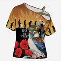 Australia Kookaburra ANZAC Day Cross Shoulder Shirt Rising Sun 25th April Poppy Eucalyptus Blossoms - Aussie Hoodie