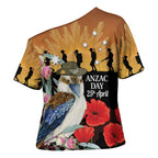 Australia Kookaburra ANZAC Day Cross Shoulder Shirt Rising Sun 25th April Poppy Eucalyptus Blossoms - Aussie Hoodie