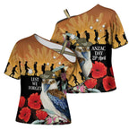 Australia Kookaburra ANZAC Day Cross Shoulder Shirt Rising Sun 25th April Poppy Eucalyptus Blossoms - Aussie Hoodie