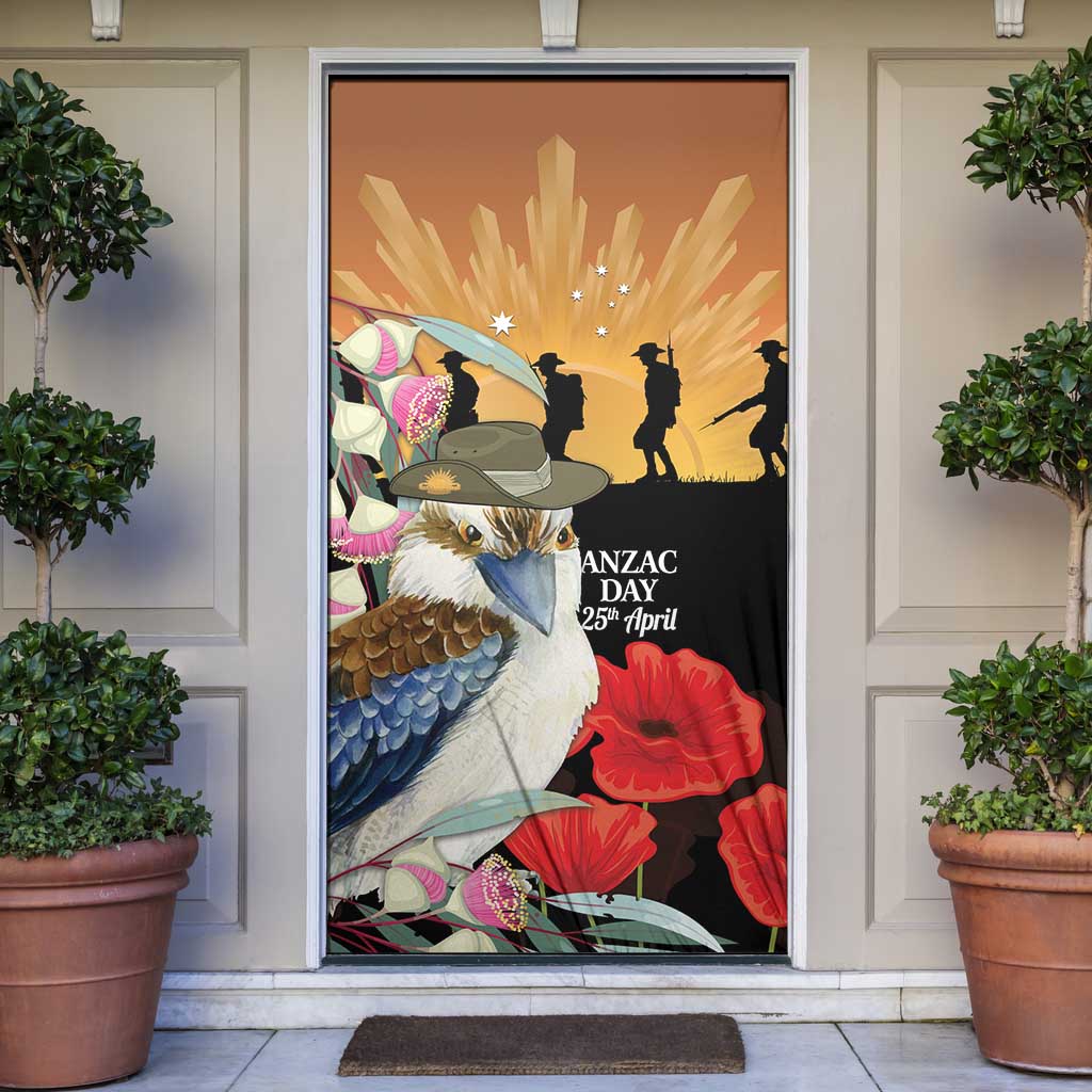 Australia Kookaburra ANZAC Day Door Cover Rising Sun 25th April Poppy Eucalyptus Blossoms - Aussie Hoodie