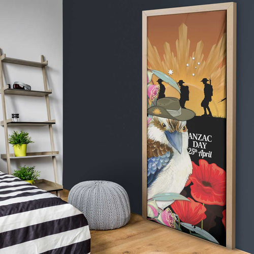 Australia Kookaburra ANZAC Day Door Cover Rising Sun 25th April Poppy Eucalyptus Blossoms - Aussie Hoodie