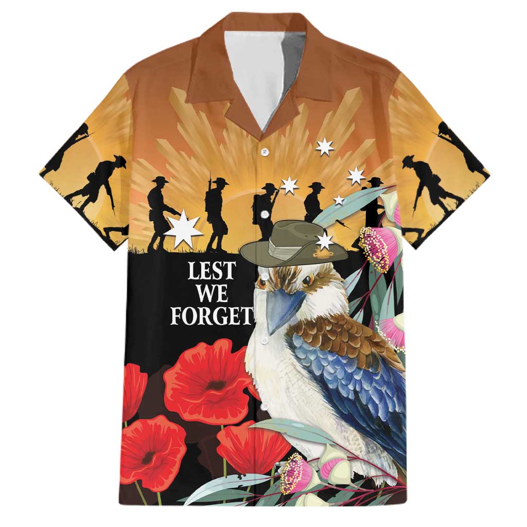 Australia Kookaburra ANZAC Day Family Matching Long Sleeve Bodycon Dress and Hawaiian Shirt Rising Sun 25th April Poppy Eucalyptus Blossoms