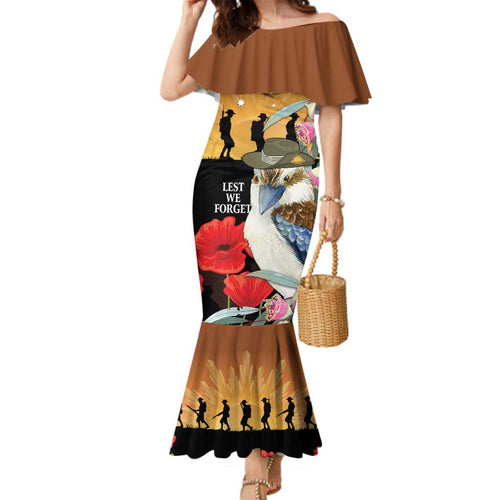 Australia Kookaburra ANZAC Day Family Matching Mermaid Dress and Hawaiian Shirt Rising Sun 25th April Poppy Eucalyptus Blossoms