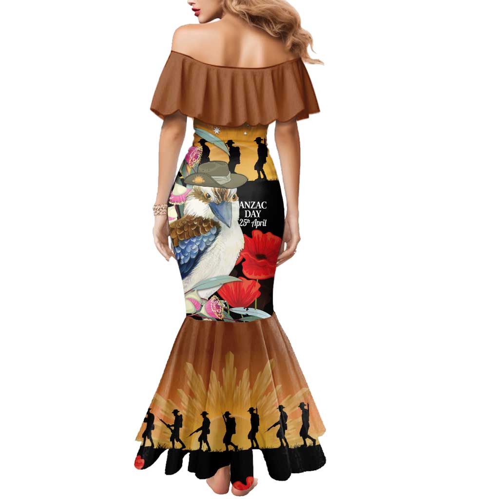 Australia Kookaburra ANZAC Day Family Matching Mermaid Dress and Hawaiian Shirt Rising Sun 25th April Poppy Eucalyptus Blossoms