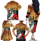 Australia Kookaburra ANZAC Day Family Matching Off The Shoulder Long Sleeve Dress and Hawaiian Shirt Rising Sun 25th April Poppy Eucalyptus Blossoms