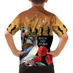 Australia Kookaburra ANZAC Day Family Matching Off Shoulder Short Dress and Hawaiian Shirt Rising Sun 25th April Poppy Eucalyptus Blossoms