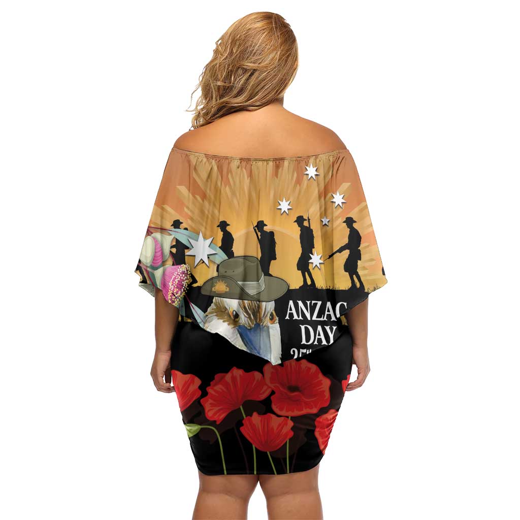 Australia Kookaburra ANZAC Day Family Matching Off Shoulder Short Dress and Hawaiian Shirt Rising Sun 25th April Poppy Eucalyptus Blossoms