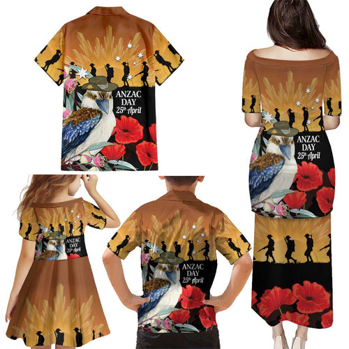 Australia Kookaburra ANZAC Day Family Matching Puletasi and Hawaiian Shirt Rising Sun 25th April Poppy Eucalyptus Blossoms