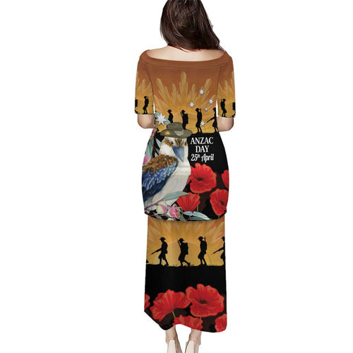 Australia Kookaburra ANZAC Day Family Matching Puletasi and Hawaiian Shirt Rising Sun 25th April Poppy Eucalyptus Blossoms