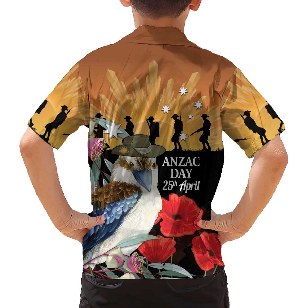 Australia Kookaburra ANZAC Day Family Matching Short Sleeve Bodycon Dress and Hawaiian Shirt Rising Sun 25th April Poppy Eucalyptus Blossoms