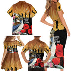 Australia Kookaburra ANZAC Day Family Matching Short Sleeve Bodycon Dress and Hawaiian Shirt Rising Sun 25th April Poppy Eucalyptus Blossoms