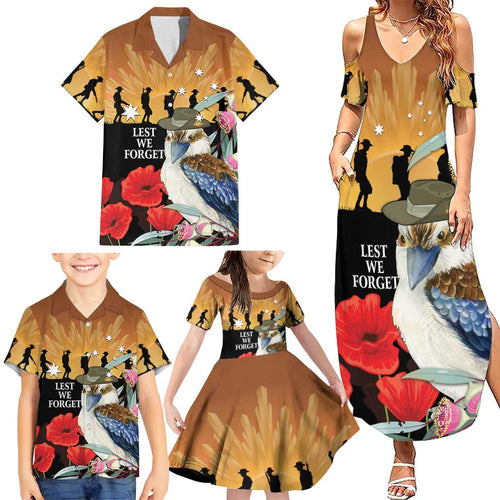 Australia Kookaburra ANZAC Day Family Matching Summer Maxi Dress and Hawaiian Shirt Rising Sun 25th April Poppy Eucalyptus Blossoms