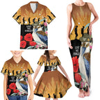 Australia Kookaburra ANZAC Day Family Matching Tank Maxi Dress and Hawaiian Shirt Rising Sun 25th April Poppy Eucalyptus Blossoms